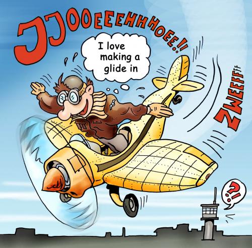 Cartoon: glide in landing (medium) by illustrator tagged glide,in,landing,strip,runway,pilot,fly,flight,plane,airplane,tower,mad,crazy,touchdown,areo,aero,club,engine,cartoon,illustration,peter,welleman,illustrator,gag,satire,sky,vliegtuig,cartoon,cartoons,illustrationen,illustration,flugzeug,fliegen,passagiere,technik,technologie,fortschritt,entwicklung,forschung,wissenschaft,flugraum,pilot,verkehr,luftverkehr,erfindung,erfinder,entdeckung,landung,start