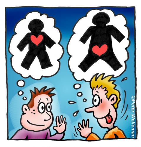 Cartoon: lust or love (medium) by illustrator tagged love,lust,hearts,thoughts,ideas,meeting,,mann,frau,beziehung,vorstellung,erwartung,liebe,lust,leidenschaft,unterschiede,kennenlernen