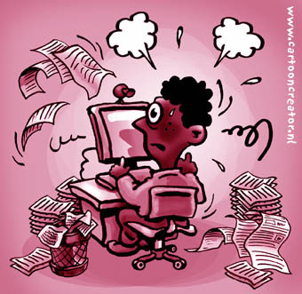 stressed person at work cartoon