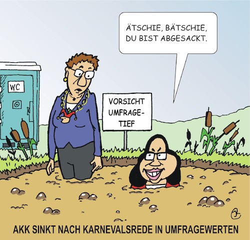 Cartoon: Abgesackt (medium) by JotKa tagged abgesackt,umfragewerte,politik,politiker,akk,kramp,karrenbauer,nahles,cdu,spd,wähler,wahlen,karneval,büttenreden,abgesackt,umfragewerte,politik,politiker,akk,kramp,karrenbauer,nahles,cdu,spd,wähler,wahlen,karneval,büttenreden