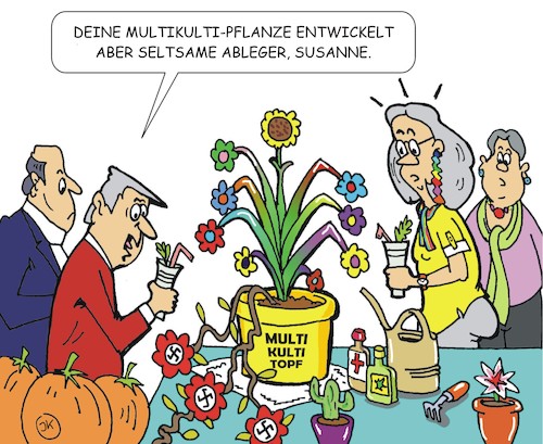 Cartoon: Ableger (medium) by JotKa tagged zuwanderung,asyl,einwanderung,überfremdungsangst,multi,kulti,rechtspopulismus,rechtsradikalismus,salafismus,multikulturelle,gesellschaft,blumen,pflanzen,zuwanderung,asyl,einwanderung,überfremdungsangst,multi,kulti,rechtspopulismus,rechtsradikalismus,salafismus,multikulturelle,gesellschaft,blumen,pflanzen