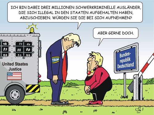 Cartoon: Abschiebungen (medium) by JotKa tagged merkel,trump,europa,deutschland,amerika,usa,berlin,washington,us,präsident,kriminalität,drogenhandel,prostitution,asylbetrug,wirtschaftsflüchtlinge,humanitäre,gründe,abschiebung,gefängnis,merkel,trump,europa,deutschland,amerika,usa,berlin,washington,us,präsident,kriminalität,drogenhandel,prostitution,asylbetrug,wirtschaftsflüchtlinge,humanitäre,gründe,abschiebung,gefängnis