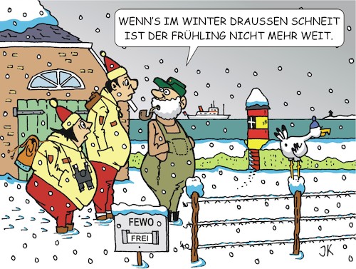 Cartoon: Bauernregel (medium) by JotKa tagged winter,jahreszeiten,frühling,schnee,schneefall,bauer,touristen,tourismus,ferienwohnung,natur,wetter,küste,leuchturm,nordsee,winter,jahreszeiten,frühling,schnee,schneefall,bauer,touristen,tourismus,ferienwohnung,natur,wetter,küste,leuchturm,nordsee