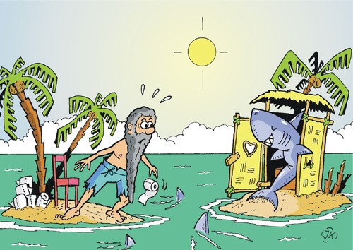 Cartoon: Besetzt (medium) by JotKa tagged insel,inselwitz,hai,schiffbruch,gestrandet,meer,ozean,fische,umwelt,natur,sonne,mann,schiff,wc,insel,inselwitz,hai,schiffbruch,gestrandet,meer,ozean,fische,umwelt,natur,sonne,mann,schiff,wc