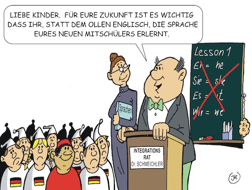 Cartoon: DEUTSCHLAND INTEGRIERT (medium) by JotKa tagged integration,migration,bildung,erziehung,schule,sprachen,intehrationsrat,nrw,integration,migration,bildung,erziehung,schule,sprachen,intehrationsrat,nrw