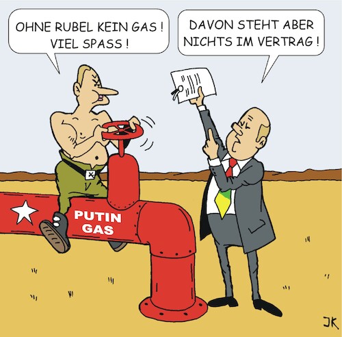 Cartoon: Deutschland kontert (medium) by JotKa tagged putin,scholz,ukraine,krise,russland,gas,gazprom,rubel,wirtschaft,geschäfte,sanktionen,putin,scholz,ukraine,krise,russland,gas,gazprom,rubel,wirtschaft,geschäfte,sanktionen