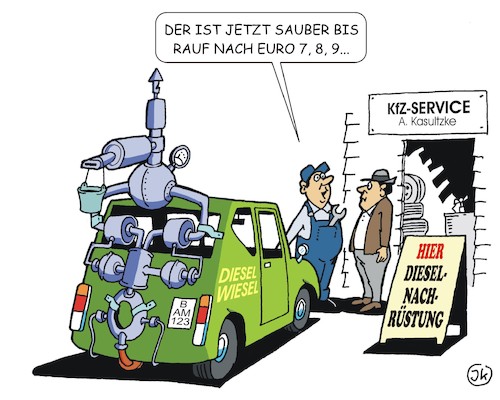 Cartoon: Diesel Nachrüstung (medium) by JotKa tagged diesel,feinstaub,umweltbelastung,euro6,städte,deutsche,umwelthilfe,duh,automobilindustrie,autos,kfz,klima,werkstätten,mobilitätn,diesel,feinstaub,umweltbelastung,euro6,städte,deutsche,umwelthilfe,duh,automobilindustrie,autos,kfz,klima,werkstätten,mobilitätn