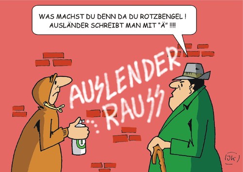 Cartoon: Ein aufmerksamer Bürger (medium) by JotKa tagged rechtsradikal,neonazis,widerstand,bürger,asylanten,flüchtlinge,wirtschaftsflüchtlinge,asyl,asylpolitik,einwanderung,einwanderungsgesetz,politik,parteien,politiker,asylantenheime,terror,drohung,ängste,angst,fremdenfeindlichkeit,flüchtlingsheime,abschiebung,afrika,mittelmeer,flüchtlingsströme,lager,erstaufnahme,experten,gesellschaft,syrien,irak,afghanisten,balkan,westbalkan,rechtsradikal,neonazis,widerstand,bürger,asylanten,flüchtlinge,wirtschaftsflüchtlinge,asyl,asylpolitik,einwanderung,einwanderungsgesetz,politik,parteien,politiker,asylantenheime,terror,drohung,ängste,angst,fremdenfeindlichkeit,flüchtlingsheime,abschiebung,afrika,mittelmeer,flüchtlingsströme,lager,erstaufnahme,experten,gesellschaft,syrien,irak,afghanisten,balkan,westbalkan