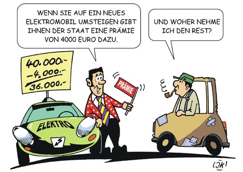 Cartoon: Elektroautoprämie 1 (medium) by JotKa tagged elektroauto,auto,fahrzeug,prämien,verkehr,strassen,automobilindustrie,batteriehersteller,politik,steuern,verkauf,motivation,angebote,rabatte,verbrennungsmotoren,grüne,energie,lobby,autoverkäufer,kunden,elektroauto,auto,fahrzeug,prämien,verkehr,strassen,automobilindustrie,batteriehersteller,politik,steuern,verkauf,motivation,angebote,rabatte,verbrennungsmotoren,grüne,energie,lobby,autoverkäufer,kunden