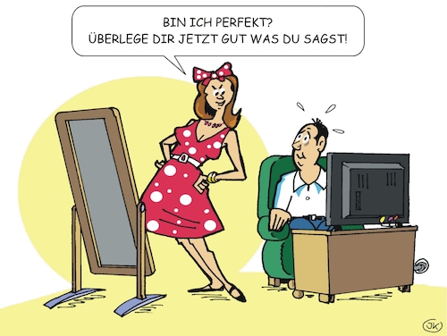 Cartoon: Fangfrage (medium) by JotKa tagged er,sie,mann,frau,liebe,beziehungen,ehe,gesellschaft,fangfragen,missverständnisse,er,sie,mann,frau,liebe,beziehungen,ehe,gesellschaft,fangfragen,missverständnisse