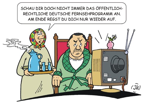 Cartoon: Fernsehabend (medium) by JotKa tagged ard,extra3,zdf,neo,royal,böhmermann,erdogan,merkel,satire,meinungsfreiheit,pressefreiheit,staastaffaire,schmähgedicht,staatsanwaltschaft,politik,ard,extra3,zdf,neo,royal,böhmermann,erdogan,merkel,satire,meinungsfreiheit,pressefreiheit,staastaffaire,schmähgedicht,staatsanwaltschaft,politik