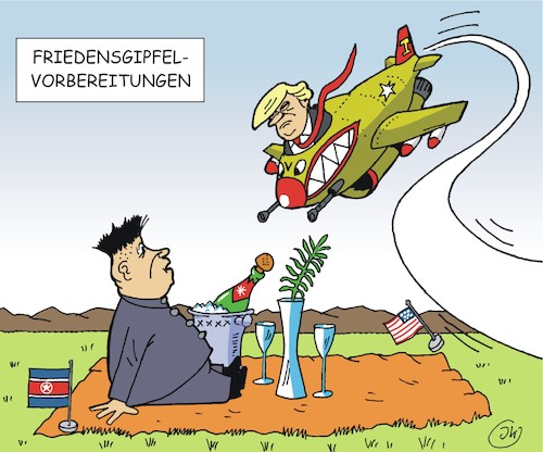 Cartoon: Friedensgipfelvorbereitungen (medium) by JotKa tagged donald,trumpt,kim,jong,un,usa,nordkorea,südkorea,gipfeltreffen,militär,manöver,donald,trumpt,kim,jong,un,usa,nordkorea,südkorea,gipfeltreffen,militär,manöver