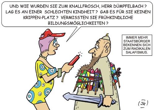 Cartoon: Knallfrösche (medium) by JotKa tagged knallfrosch,terror,selbstmordattentäter,salafisten,radikalisierung,staatsbürger,politik,religion,hass,kita,krippe,krippenplatz,bildung,frühkindlich,versager,gesellschaft,erziehung,medien,arbeit,illusionen,rattenfänger,ursachen,knallfrosch,terror,selbstmordattentäter,salafisten,radikalisierung,staatsbürger,politik,religion,hass,kita,krippe,krippenplatz,bildung,frühkindlich,versager,gesellschaft,erziehung,medien,arbeit,illusionen,rattenfänger,ursachen