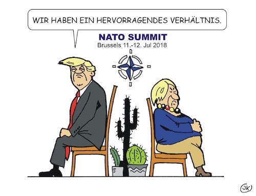 Cartoon: NATO Gipfel (medium) by JotKa tagged nato,summit,brüssel,trump,merkel,verteidigungsbudget,prozent,militärausgaben,beziehungen,gipfel,verhältnis,eiszeit,politik,politiker,washington,berlin,nato,summit,brüssel,trump,merkel,verteidigungsbudget,prozent,militärausgaben,beziehungen,gipfel,verhältnis,eiszeit,politik,politiker,washington,berlin