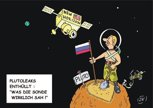 Cartoon: New Horizon erreicht Pluto (medium) by JotKa tagged new,horizon,sonde,weltraumfahrt,nasa,forschung,planeten,pluto,sonnensystem,zwergplanet,wissenschaft,politik,putin,obama,usa,russland,new,horizon,sonde,weltraumfahrt,nasa,forschung,planeten,pluto,sonnensystem,zwergplanet,wissenschaft,politik,putin,obama,usa,russland