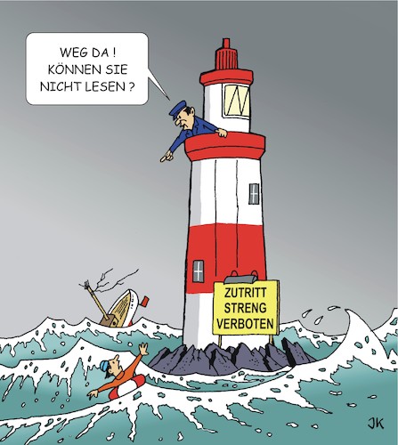 Cartoon: Ordnung muss sein (medium) by JotKa tagged recht,ordnung,verschriften,bürokratie,gesetze,bestimmungen,genehmigungen,justiz,seenot,leuchtturm,rettung,recht,ordnung,verschriften,bürokratie,gesetze,bestimmungen,genehmigungen,justiz,seenot,leuchtturm,rettung