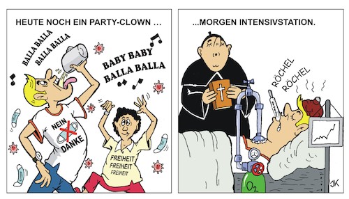 Cartoon: Party Party (medium) by JotKa tagged corona,party,feiern,virus,pandemie,covid,19,ansteckungsrate,krankenhaus,krankheit,tod,ärzte,egoisten,egoismus,corona,party,feiern,virus,pandemie,covid,19,ansteckungsrate,krankenhaus,krankheit,tod,ärzte,egoisten,egoismus