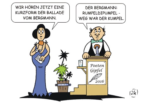 Cartoon: Poeten (medium) by JotKa tagged lyrik,poeten,gedichte,balladen,geschichten,kongresse,gipfel,autoren,schriftsteller,pegasus,weisheiten,er,sie,mann,frau,veranstaltungen,bergmann,bergwerk,stollen,unter,tage,job,arbeitsplatz,schicksal,poeten,lyrik,gedichte,balladen,geschichten,kongresse,gipfel,autoren,schriftsteller,pegasus,weisheiten,er,sie,mann,frau,veranstaltungen,bergmann,bergwerk,stollen,unter,tage,job,arbeitsplatz,schicksal