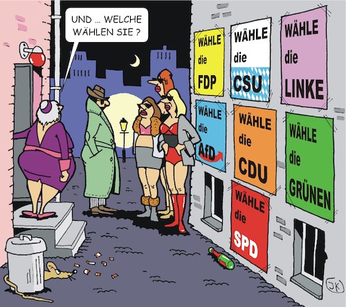 Cartoon: Qual der Wahl (medium) by JotKa tagged wahlen,bundestagswahlen,wahlkampf,wahlplakate,politiker,parteien,wähler,prostitution,bordell,erotik,mann,frau,er,sie,rotlichviertel,wahlen,bundestagswahlen,wahlkampf,wahlplakate,politiker,parteien,wähler,prostitution,bordell,sex,erotik,mann,frau,er,sie,rotlichviertel