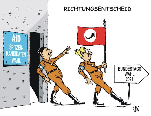 Cartoon: Richtungsentscheid (medium) by JotKa tagged afd,rechtsruck,bundestagswahl,der,flügel,höcke,weidel,chrupalla,parteien,demokratie,wahlen,protestwähler,afd,rechtsruck,bundestagswahl,der,flügel,höcke,weidel,chrupalla,parteien,demokratie,wahlen,protestwähler