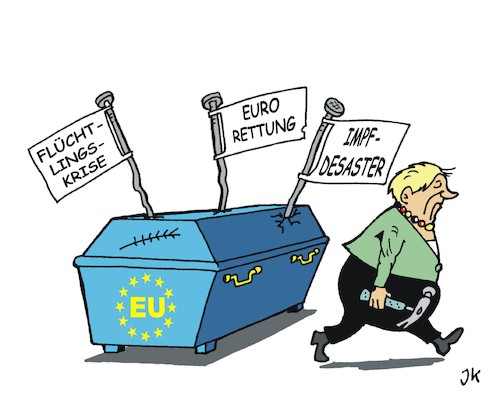 Cartoon: Sargnägel (medium) by JotKa tagged eu,europa,europäische,union,zusammenhalt,merkel,entscheidungen,sarg,sargnägel,flüchtlingskrise,eurorettung,impfdesaster,eu,europa,europäische,union,zusammenhalt,merkel,entscheidungen,sarg,sargnägel,flüchtlingskrise,eurorettung,impfdesaster