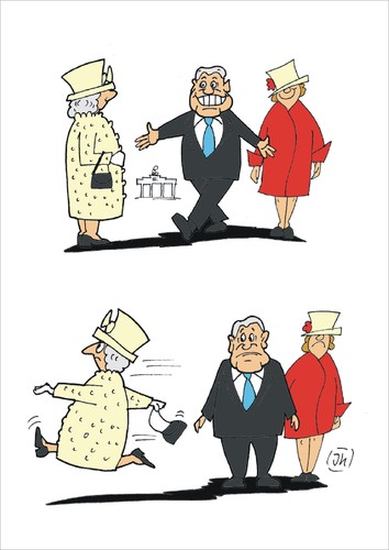 Cartoon: Schreck am Morgen (medium) by JotKa tagged staatsbesuch,queen,elisabeth,königin,england,monarchie,berlin,gauck,staatsempfang,staatsbesuch,queen,elisabeth,königin,england,monarchie,berlin,gauck,staatsempfang