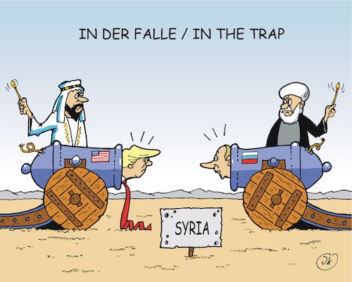 Cartoon: Syrienkonflikt (medium) by JotKa tagged syrien,syria,iran,saudi,arabien,usa,russland,putin,donald,trump,krise,falle,eu,europa,nato,moskau,washington,islam,syrien,syria,iran,saudi,arabien,usa,russland,putin,donald,trump,krise,falle,eu,europa,nato,moskau,washington,islam