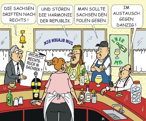 Cartoon: Thekengespräch (medium) by JotKa tagged wahlen,parteien,sachsen,afd,rechtsradikale,rechtsruck,danzig,kneipe,theke,politik,stammtisch,wähler,hippie,wahlen,parteien,sachsen,afd,rechtsradikale,rechtsruck,danzig,kneipe,theke,politik,stammtisch,wähler,hippie