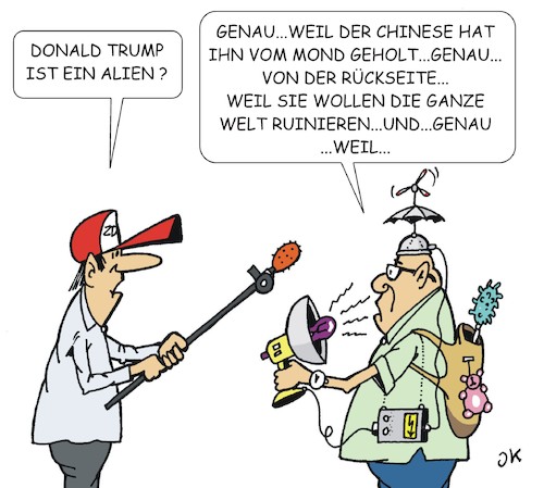 Cartoon: Verschwörungstheoretiker (medium) by JotKa tagged verschwörungs,theorien,demos,querdenken,alternativen,mond,weltraum,aliens,donald,trump,verschwörungs,theorien,demos,querdenken,alternativen,mond,weltraum,aliens,donald,trump