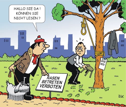 Cartoon: WACHSAMER BÜRGER (medium) by JotKa tagged bürger,verbote,park,rasen,suizid,leben,und,tod,verzweifelung,ignoranz,baum,hund,bürger,verbote,park,rasen,suizid,leben,und,tod,verzweifelung,ignoranz,baum,hund