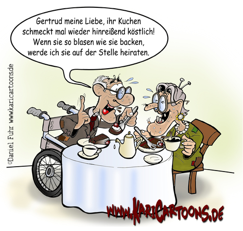 Cartoon: Heiratsantrag (medium) by karicartoons tagged backen,heiratsantrag,antrag,heiraten,essen,kuchen,alt,menschen,senioren,rentner,hochzeit,cartoon