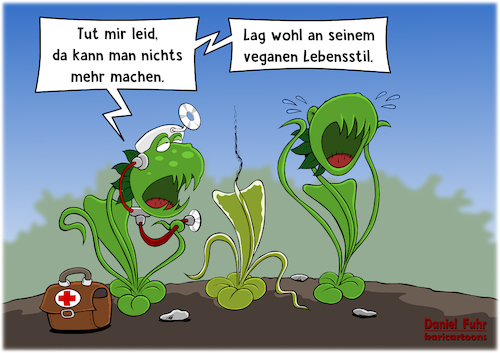 Cartoon: Veganer Lebensstil (medium) by karicartoons tagged arzt,ernährung,ernährungsweise,essen,fleischfressende,pflanze,fleischlos,krank,lebensstil,nahrung,pflanzen,vegan,veganer,venusfliegenfalle,arzt,ernährung,ernährungsweise,essen,fleischfressende,pflanze,fleischlos,krank,lebensstil,nahrung,pflanzen,vegan,veganer,venusfliegenfalle