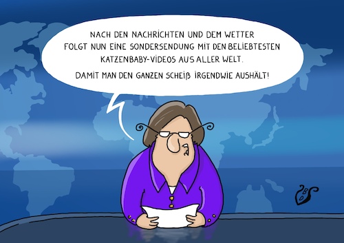 Cartoon: Sondersendung (medium) by Dodenhoff Cartoons tagged tagesschau,nachrichten,weltlage,sondersendung,brennpunkt,katzen,niedlich,europawahl,klimakrise,tagesschau,nachrichten,weltlage,sondersendung,brennpunkt,katzen,niedlich,europawahl,klimakrise