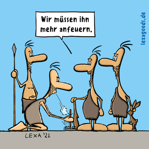 Cartoon: lexatoon Anfeuern (medium) by lexatoons tagged lexatoon,anfeuern,team,neanderthaler,urmenschen,feuer,essen,lexatoon,anfeuern,team,neanderthaler,urmenschen,feuer,essen