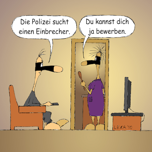 Cartoon: lexatoon Einbrecher gesucht (medium) by lexatoons tagged lexatoon,einbrecher,gesucht,polizei,dieb,maske,bonnie,clyde,lexatoon,einbrecher,gesucht,polizei,dieb,maske,bonnie,clyde