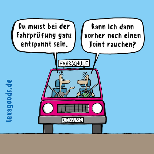 Cartoon: lexatoon entspannte Fahrprüfung (medium) by lexatoons tagged lexatoon,entspannt,durch,die,fahrprüfung,joint,gras,weed,führerschein,prüfung,fahrschule,fahrlehrer,auto,lexatoon,entspannt,durch,die,fahrprüfung,joint,gras,weed,führerschein,prüfung,fahrschule,fahrlehrer,auto