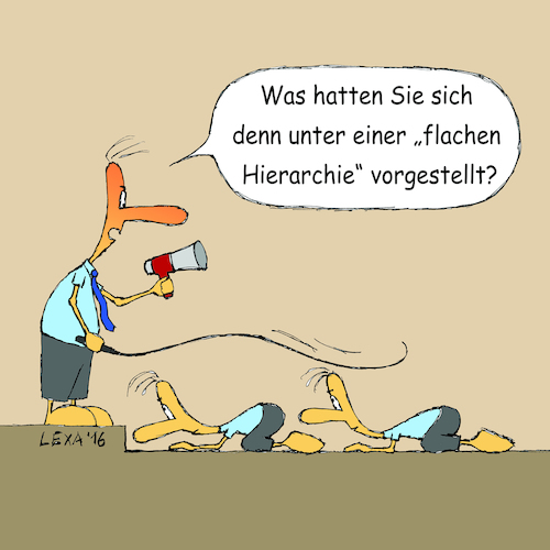 Cartoon: lexatoon Flache Hierarchie (medium) by lexatoons tagged lexatoon,flache,hierarchie,arbeitswelt,chef,mitarbeiter,lexatoon,flache,hierarchie,arbeitswelt,chef,mitarbeiter