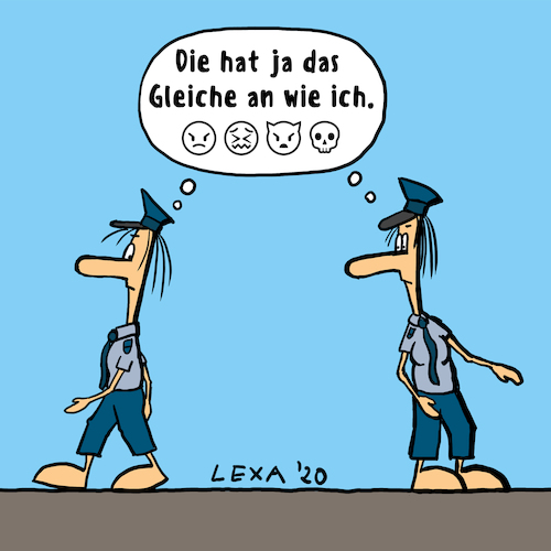 Cartoon: lexatoon gleiche Uniform (medium) by lexatoons tagged lexatoon,gleiche,uniform,frauen,polizei,polizistin,lexatoon,gleiche,uniform,frauen,polizei,polizistin