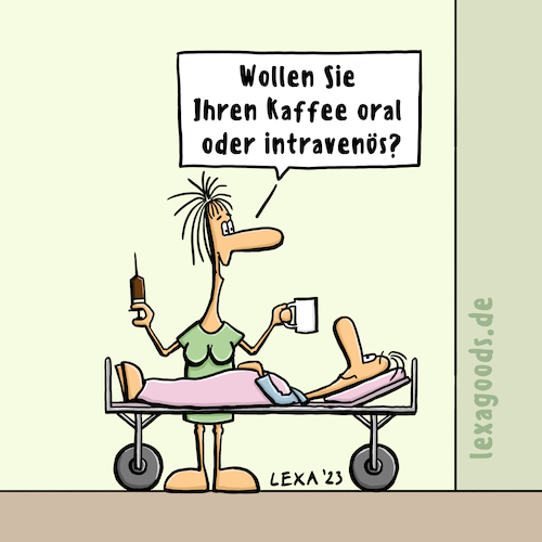 Cartoon: lexatoon Kaffee (medium) by lexatoons tagged lexatoon,kaffee,oral,oder,intravenös,krankenhaus,krankenschwester,trinken,patient,lexatoon,kaffee,oral,oder,intravenös,krankenhaus,krankenschwester,trinken,patient