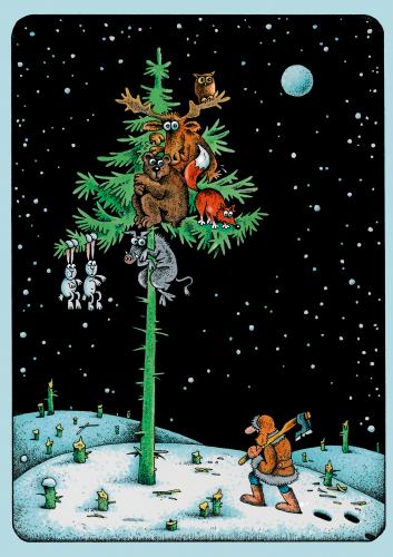 Cartoon: tannenbaum (medium) by kurtu tagged weihnachten,heiligabend,weihnacht,jahreszeit,winter,wald,baum,bäume,tanne,weihnachtsbaum,holzfäller,tiere,tier,lebensraum,natur,umwelt,naturschutz,umweltschutz,leben,angst,schrecken,klimawandel,klima,abholzen,rodung,tradition,kultur,ressourcen