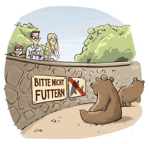 Cartoon: Die andere Seite (medium) by Tobias Wieland tagged cartoon,wieland,bär,zoo,verbot,verboten,familie,kind,kinder,bitte,nicht,füttern,futtern,futter,gehege,raubtier,fressen,schild,ausflug,gefahr,cartoon,wieland,bär,zoo,verbot,verboten,familie,kind,kinder,bitte,nicht,füttern,futtern,futter,gehege,raubtier,fressen,schild,ausflug,gefahr