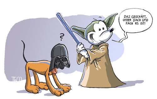 Cartoon: Disney Wars (medium) by Tobias Wieland tagged darth,yoda,film,kino,kauf,geschäft,dollar,milliarden,karikatur,lucas,george,wars,star,disney,vader,disney,star,wars,george,lucas,milliarden,dollar,geschäft,kauf,kino,film,yoda,darth,vader