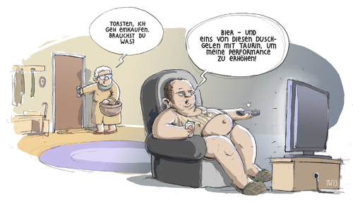 Cartoon: Zum Herrentag (medium) by Tobias Wieland tagged performance,sport,bier,dick,fett,sessel,duschgel,dusche,taurin,fernsehen,einkauf,mann,vatertag,herrentag,herrentag,vatertag,mann,einkauf,fernsehen,taurin,dusche,duschgel,sessel,fett,dick,bier,sport,performance