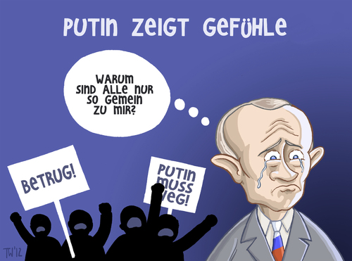 Cartoon: Putins feelings (medium) by Tobias Wieland tagged demokratie,staat,kreml,staatspräsident,betrug,manipulation,russland,wahl,präsident,putin,vladimir,vladimir putin,wahl,manipulation,betrug,demokratie,russland,präsident,vladimir,putin