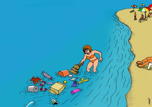 cleaning the sea By Medi Belortaja | Nature Cartoon | TOONPOOL