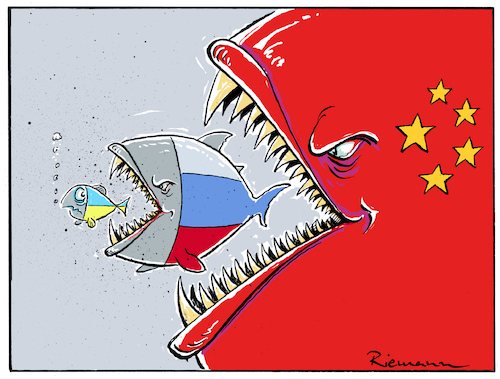 Cartoon: Bruderschaft (medium) by Riemann tagged ukraine,russland,china,nahrungskette,fressen,gefressen,werden,natur,kreislauf,fische,räuber,betrug,bruderschaft,alliierte,allies,brotherhood,food,chain,russia,putin,betrayal,verrat,cartoon,george,riemann,ukraine,russland,china,nahrungskette,fressen,gefressen,werden,natur,kreislauf,fische,räuber,betrug,bruderschaft,alliierte,allies,brotherhood,food,chain,russia,putin,betrayal,verrat,cartoon,george,riemann