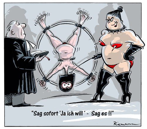 Cartoon: Die Überraschung (medium) by Riemann tagged domina,sm,bondage,erotik,mann,frau,beziehung,hochzeit,trauung,leder,peitsche,latex,priester,cartoon,george,riemann,domina,sm,bondage,sex,erotik,mann,frau,beziehung,hochzeit,trauung,leder,peitsche,latex,priester,cartoon,george,riemann