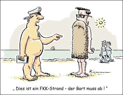 Cartoon: Dödel-Patrouille (medium) by Riemann tagged hipster,fkk,bart,mode,strand,kontrolle,nacktheit,cartoon,george,riemann,hipster,fkk,bart,mode,strand,kontrolle,nacktheit,cartoon,george,riemann