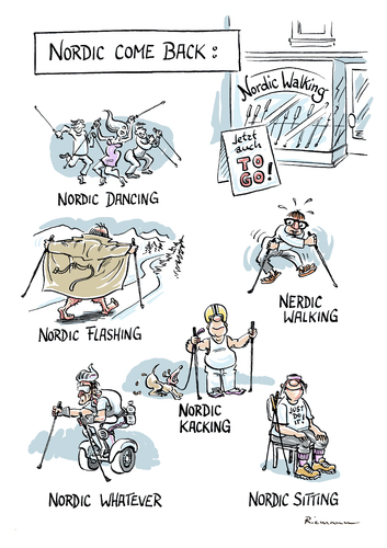 Cartoon: Nordic Nothing (medium) by Riemann tagged riemann,george,cartoon,aergernis,oeffentliches,nuissance,public,verarschung,consumers,idiotic,sport,walking,nordic,nordic,walking,sport,idiotic,consumers,verarschung,public,nuissance,oeffentliches,aergernis,cartoon,george,riemann