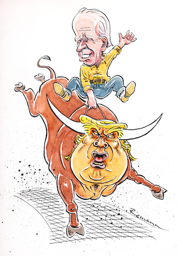 Cartoon: Riding the Bull-Shit (medium) by Riemann tagged joe,biden,donald,trump,elections,usa,2024,election,campaign,wahlkampf,rodeo,bull,bullshit,republicans,demokrats,cartoon,george,riemann,joe,biden,donald,trump,elections,usa,2024,election,campaign,wahlkampf,rodeo,bull,bullshit,republicans,demokrats,cartoon,george,riemann